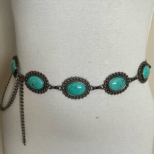 BOHO! Women's WESTERN Silver Chain CONCHOS Turquoise HIPPIE BELT